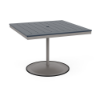 42" square bistro commercial dining table with Platinum pedestal base and Navy slatted MGP tabletop