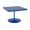42" square bistro commercial dining table with Marina pedestal base and Royal Blue slatted MGP tabletop