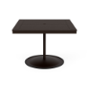 42" square bistro commercial dining table with Coffee Bean pedestal base and Northeastern Walnut slatted MGP tabletop