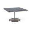 48" square bistro commercial dining table with Platinum pedestal base and Navy slatted MGP tabletop