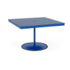48" square bistro commercial dining table with Marina pedestal base and Royal Blue slatted MGP tabletop