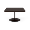 48" square bistro commercial dining table with Coffee Bean pedestal base and Northeastern Walnut slatted MGP tabletop