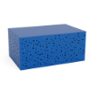 26" x 40" rectangular pattern cut-out commercial coffee table in blue with decorative bubble-style circular cutouts