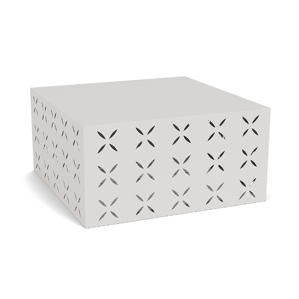 36" rectangular pattern cut-out commercial coffee table in Sky White with repeating decorative flower-shaped cutouts