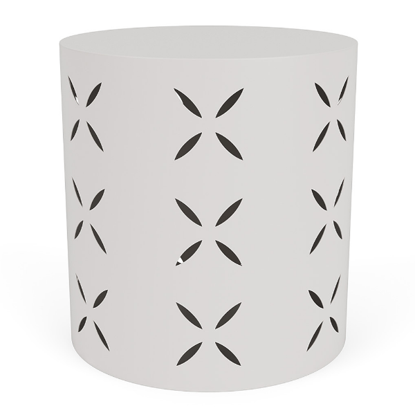 18" cylinder pattern cut-out commercial side table in Sky White with repeating decorative flower-shaped cutouts