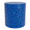 18" cylinder pattern cut-out commercial side table in Marina blue with decorative bubble-style circular cutouts