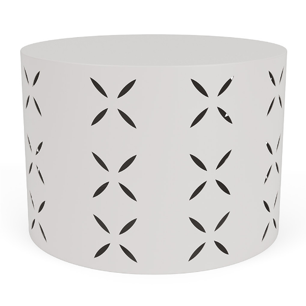 24" cylinder commercial side table in Sky White with repeating flower pattern cut-outs and solid round tabletop