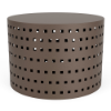24" cylinder commercial side table in Textured Espresso with repeating square cube pattern cut-outs and solid round tabletop