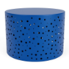 24" cylinder commercial side table in marine blue with decorative bubble pattern cut-outs and solid round tabletop