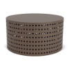 36" cylinder commercial coffee table in Textured Espresso with repeating square cube pattern cut-outs and solid round tabletop
