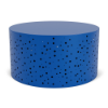 36" cylinder commercial coffee table in Marina blue with decorative bubble pattern cut-outs and solid round tabletop