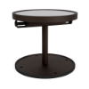 20" Solstice pedestal round commercial solar patio side table in Coffee Bean with integrated solar panel, center pedestal, and circular base